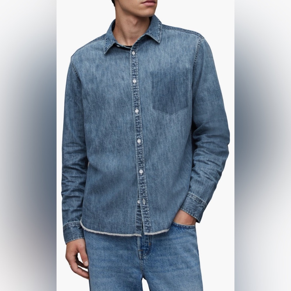 ALLSAINTS Men's Denim Button-Up Shirt
